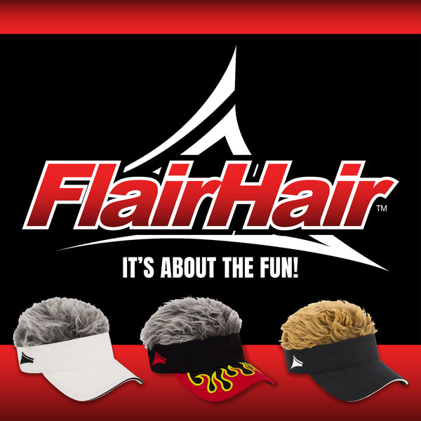 Flair Hair Sun Visor Cap with Fake, Grey Hair with Black Adjustable Baseball Hat, One Size