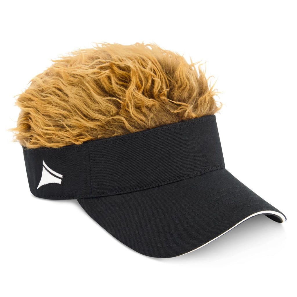 Flair Hair Sun Visor Cap with Fake, Light Brown Hair with Black