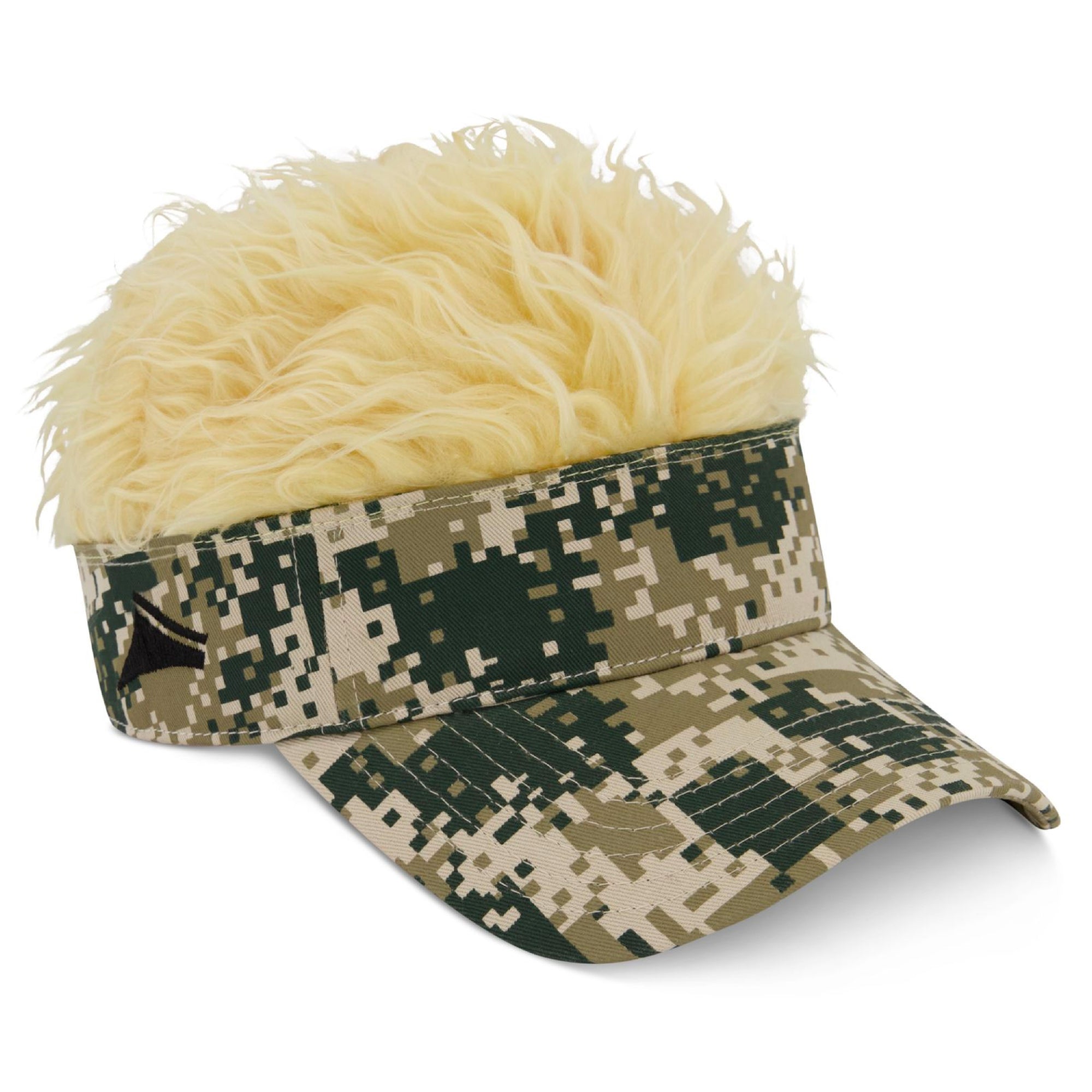 Flair Hair Sun Visor Cap with Fake, Blonde Hair with Light Digital Camouflage Adjustable Baseball Hat, Camo, One Size